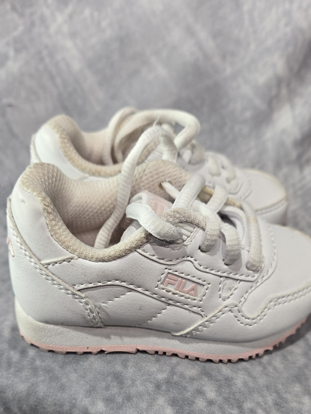 FILA Kids' White and Light Pink Lace-Up Sneakers